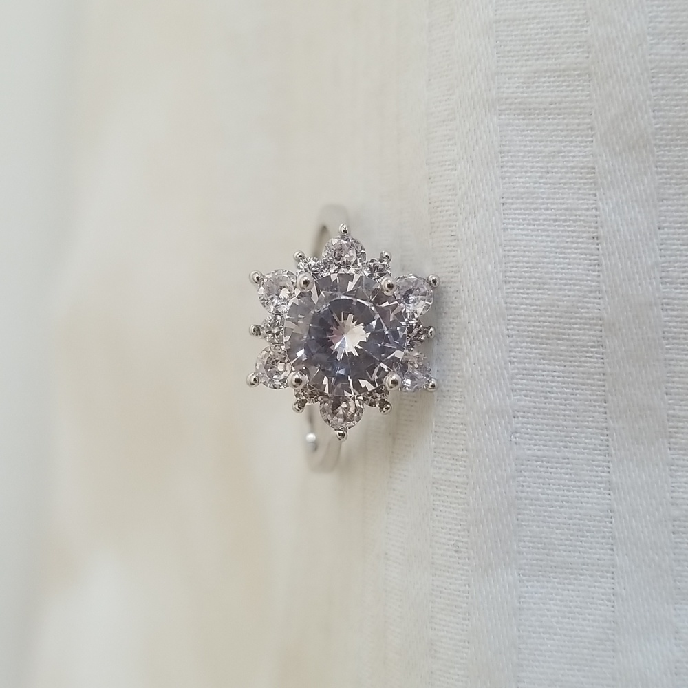 Silver Floral Clear CZ Cocktail Ring